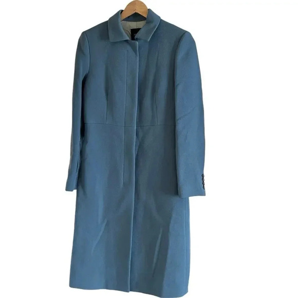 J.Crew lady day topcoat Blue Wool Collard Long Overcoat Size 4 - Picture 1 of 13